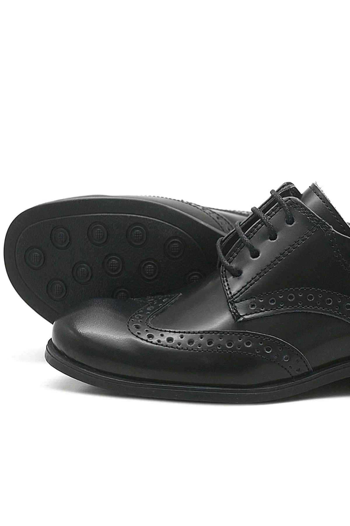 Rakerplus Titan Hakiki Deri Siyah Rugan Klasik Erkek Çocuk Ayakkabı