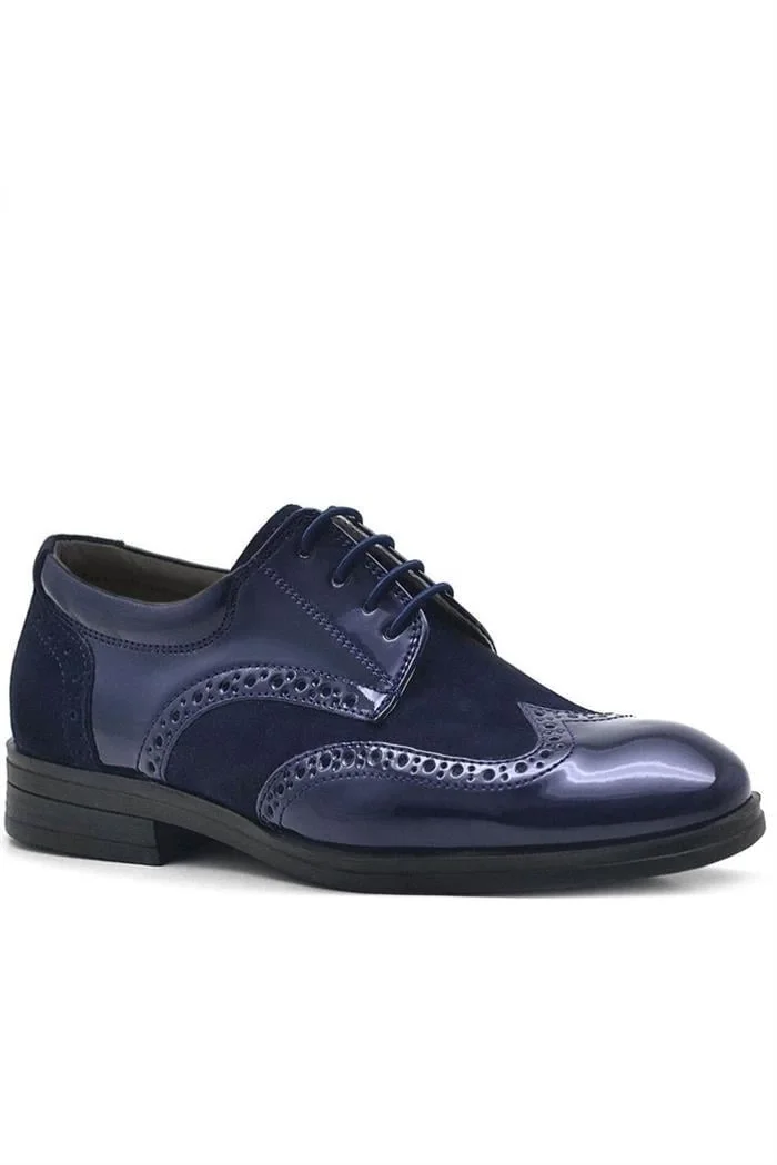 Rakerplus Titan Lacivert Rugan Bağcıklı Süet Detaylı Klasik Erkek Çocuk Ayakkabı