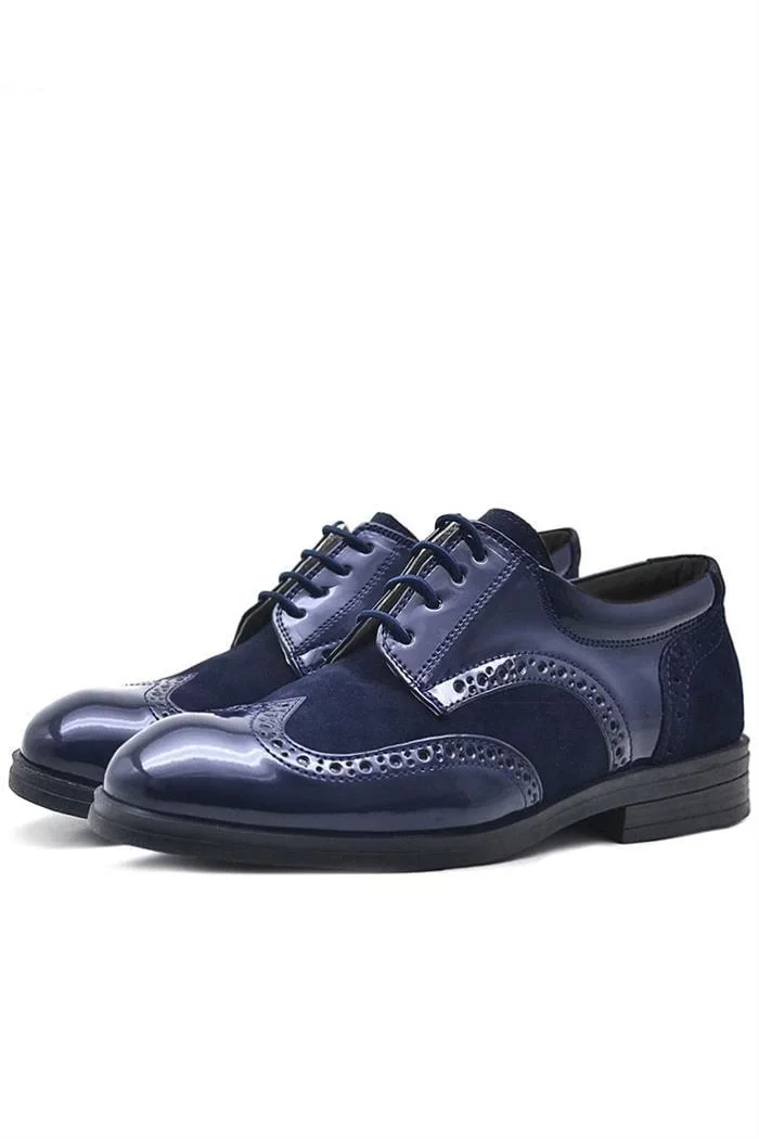 Rakerplus Titan Lacivert Rugan Bağcıklı Süet Detaylı Klasik Erkek Çocuk Ayakkabı