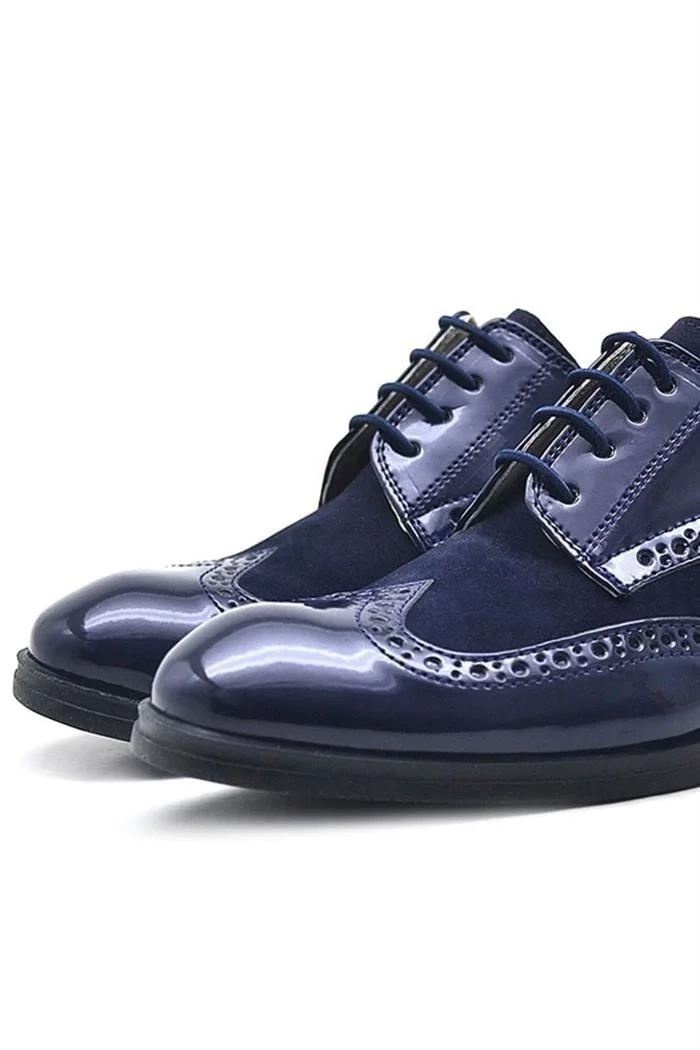 Rakerplus Titan Lacivert Rugan Bağcıklı Süet Detaylı Klasik Erkek Çocuk Ayakkabı