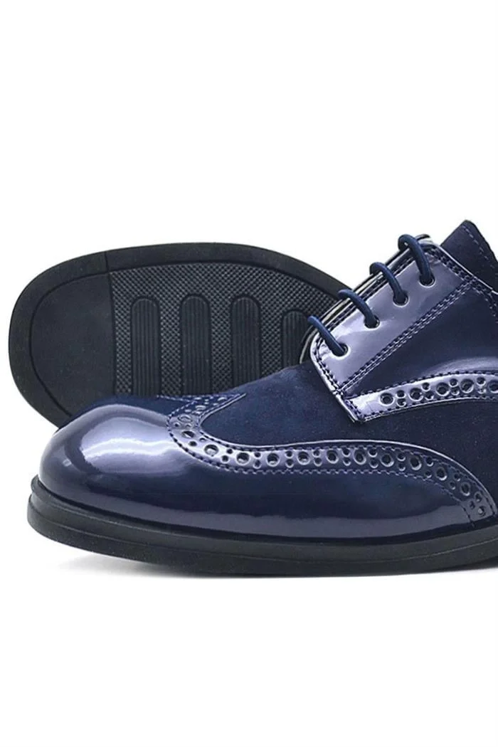 Rakerplus Titan Lacivert Rugan Bağcıklı Süet Detaylı Klasik Erkek Çocuk Ayakkabı