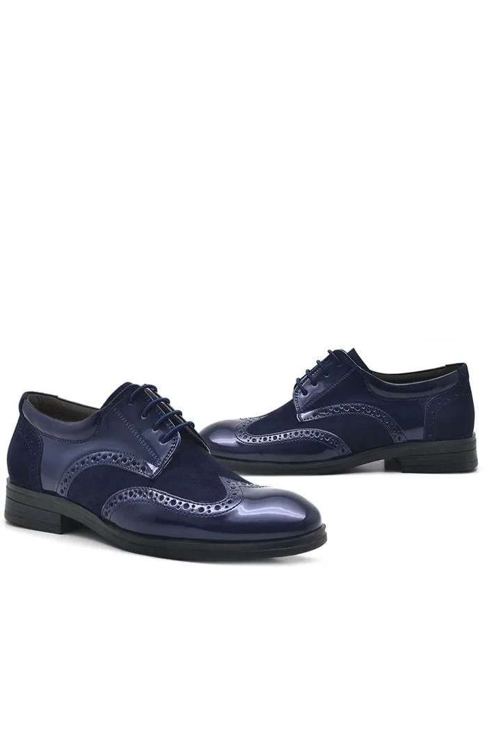 Rakerplus Titan Lacivert Rugan Bağcıklı Süet Detaylı Klasik Erkek Çocuk Ayakkabı