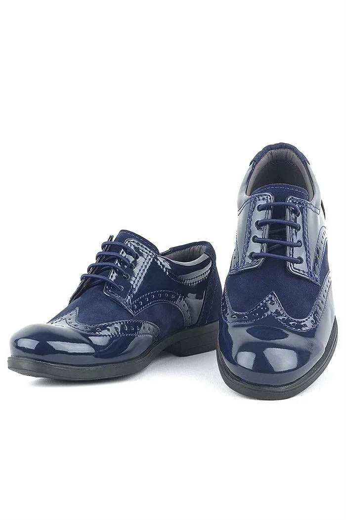 Rakerplus Titan Rugan Bağcıklı Lacivert Süet Klasik Erkek Çocuk Okul Ayakkabı