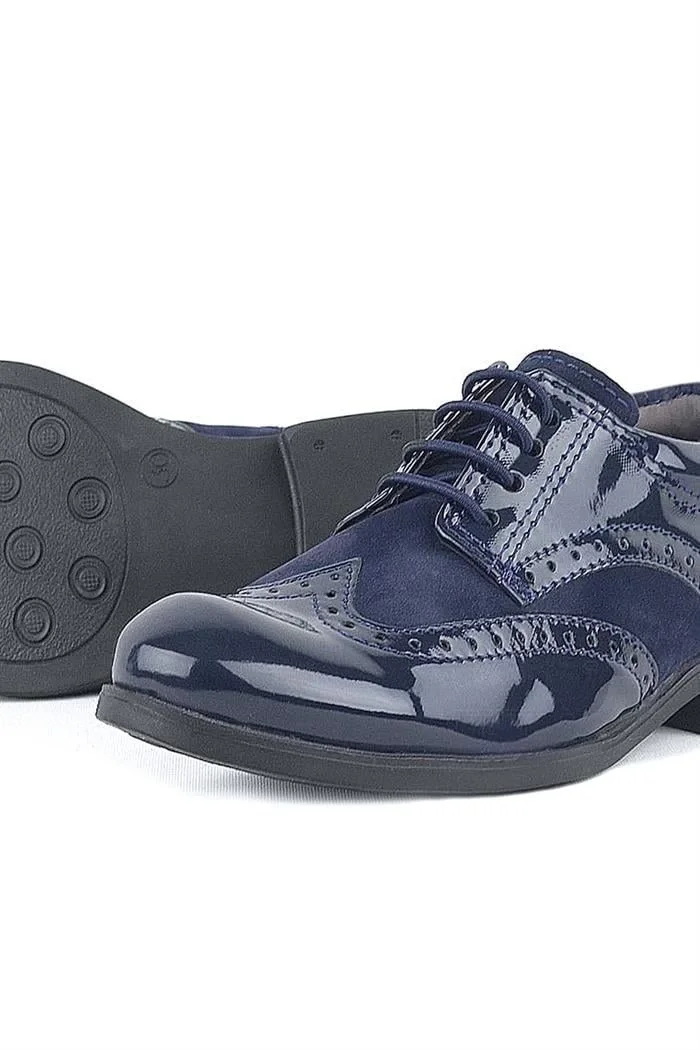 Rakerplus Titan Rugan Bağcıklı Lacivert Süet Klasik Erkek Çocuk Okul Ayakkabı