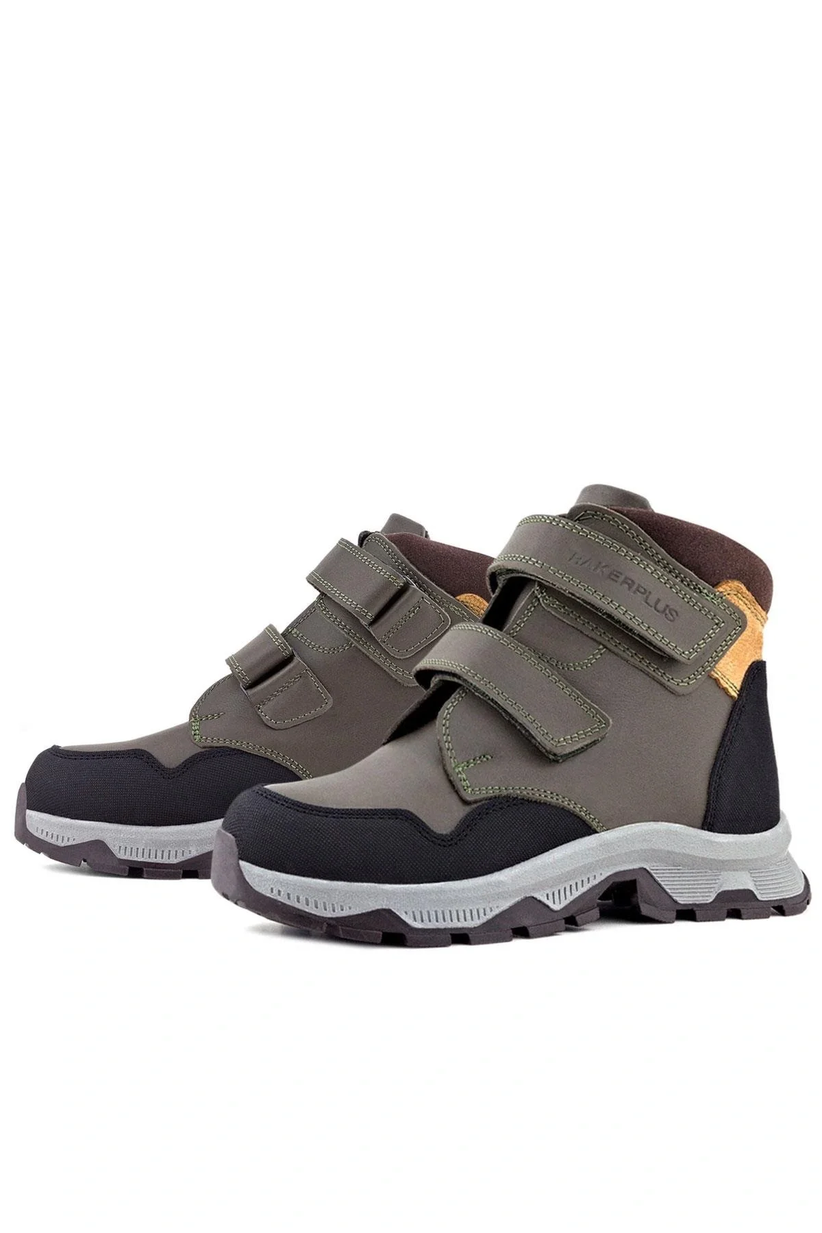 Rakerplus Trekking Hakiki Deri Haki Yeşil Sarı Cırt Cırtlı Erkek Çocuk Bot