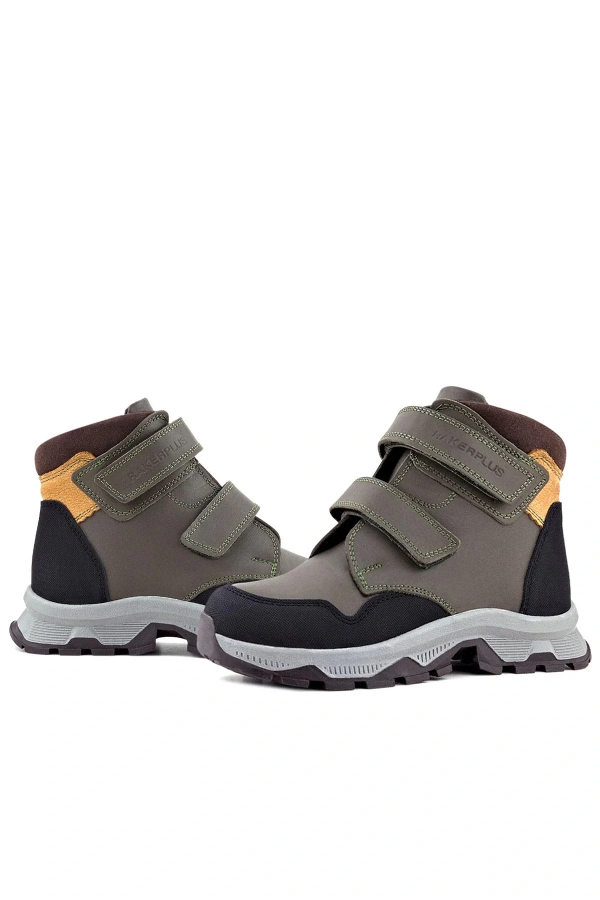 Rakerplus Trekking Hakiki Deri Haki Yeşil Sarı Cırt Cırtlı Erkek Çocuk Bot
