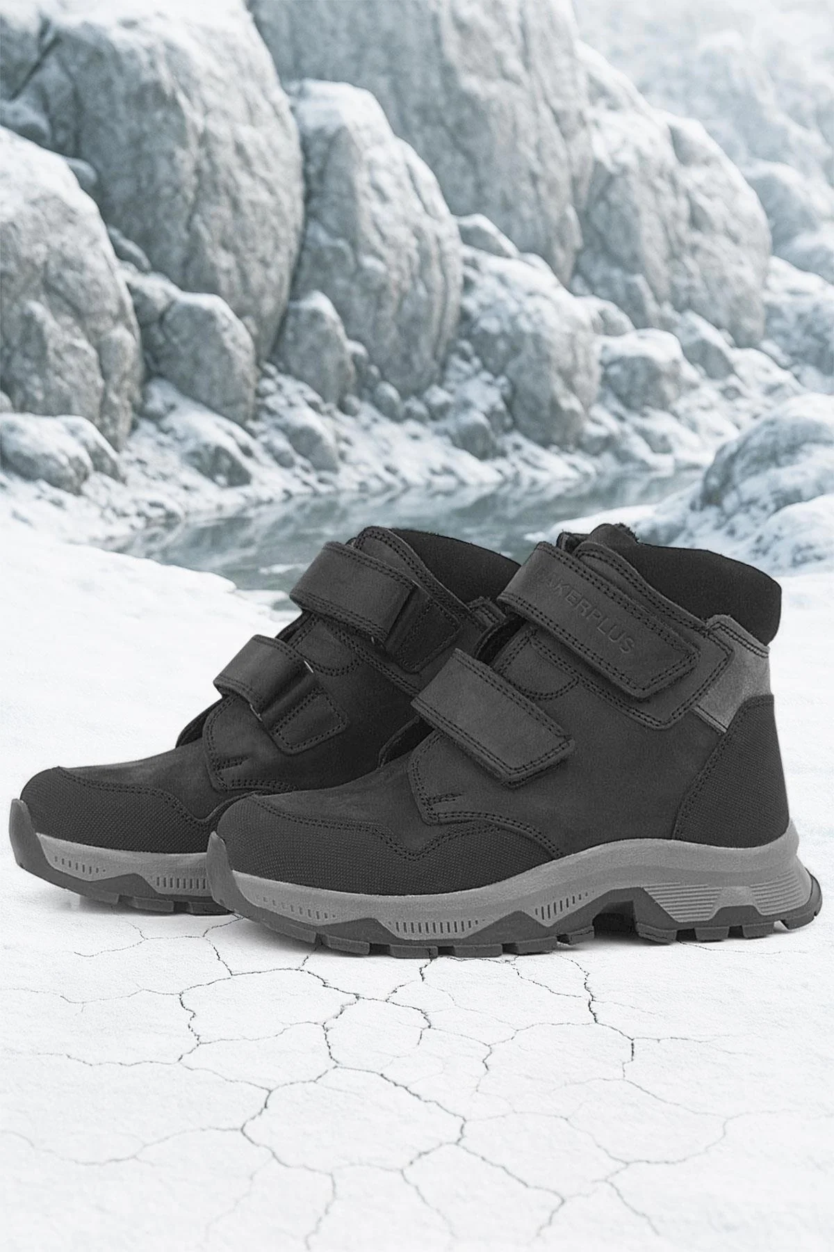 Rakerplus Trekking Hakiki Deri Siyah Cırtlı Erkek Çocuk Bot