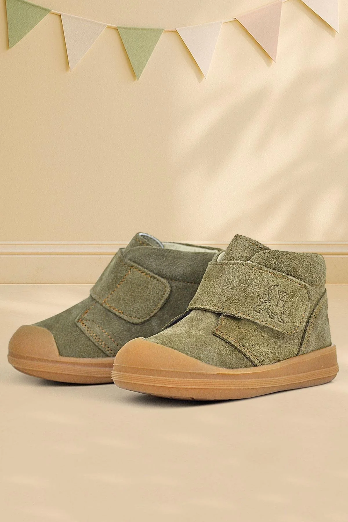 Rakerplus Yoohoo Hakiki Deri Haki Yeşil Cırtlı Unisex Bebek Bot