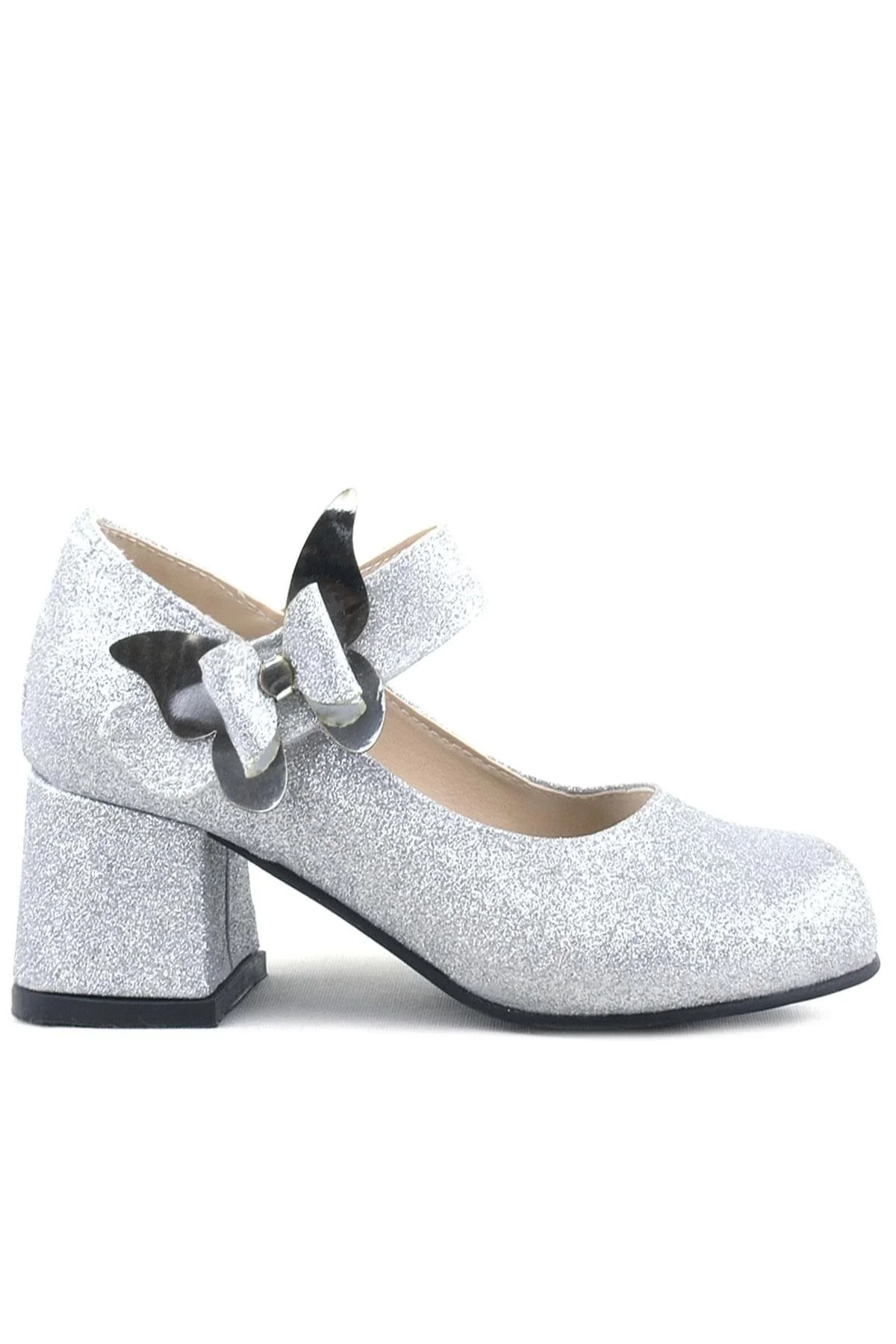 Winx Gümüş Işıltılı Kelebekli Kız Çocuk Topuklu Ayakkabı