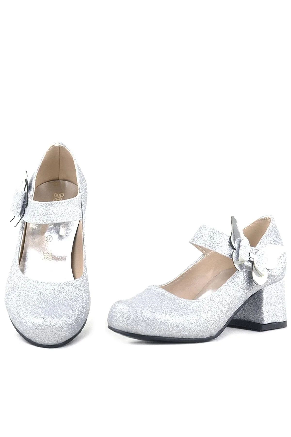 Winx Gümüş Işıltılı Kelebekli Kız Çocuk Topuklu Ayakkabı