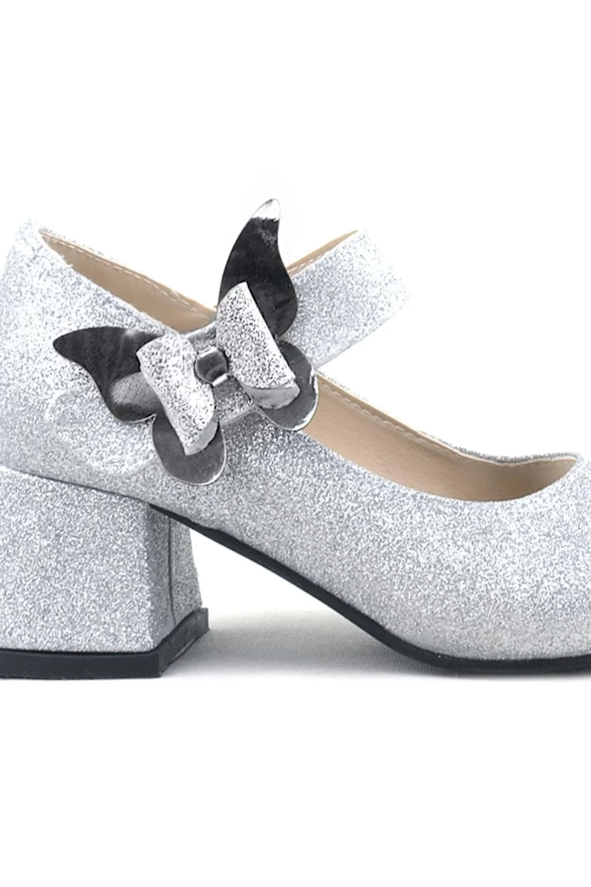 Winx Gümüş Işıltılı Kelebekli Kız Çocuk Topuklu Ayakkabı