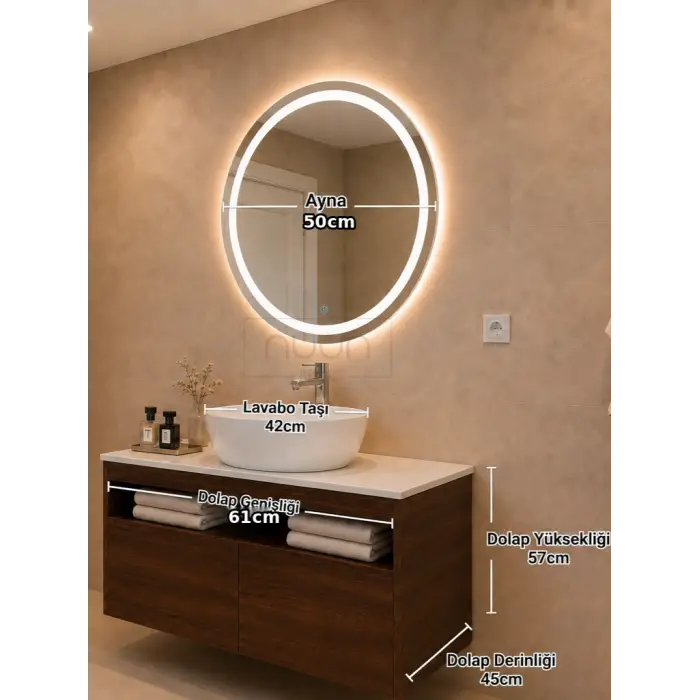 60cm Aurora Banyo Dolabı Seti - Ceviz