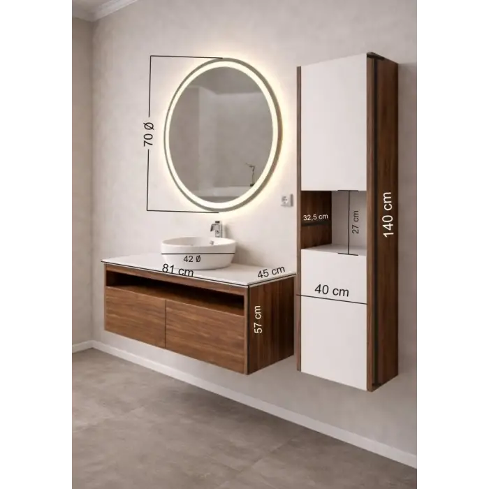 100cm Aurora Banyo Mobilyası Full Set - Viktorya ceviz