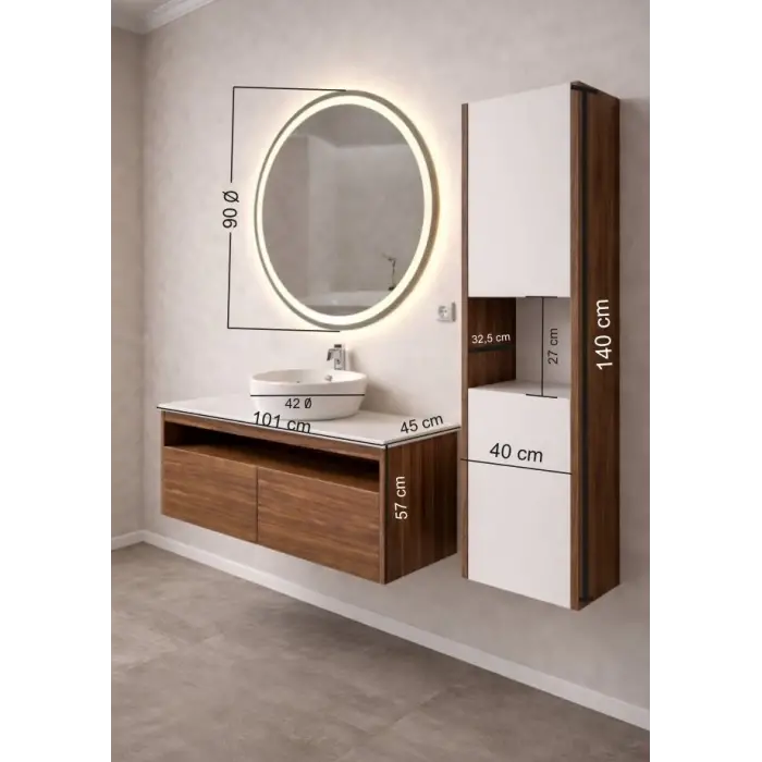 100cm Aurora Banyo Mobilyası Full Set - Viktorya ceviz