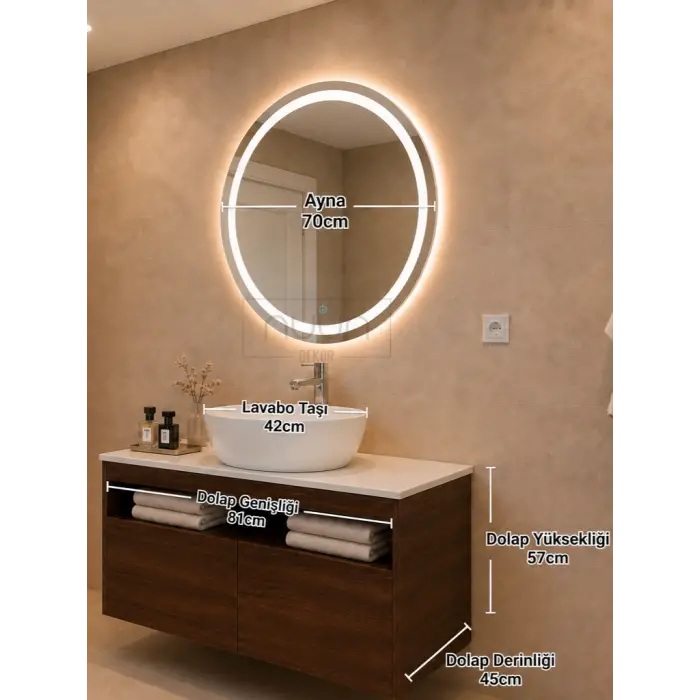80cm Aurora Banyo Dolabı Seti - Ceviz