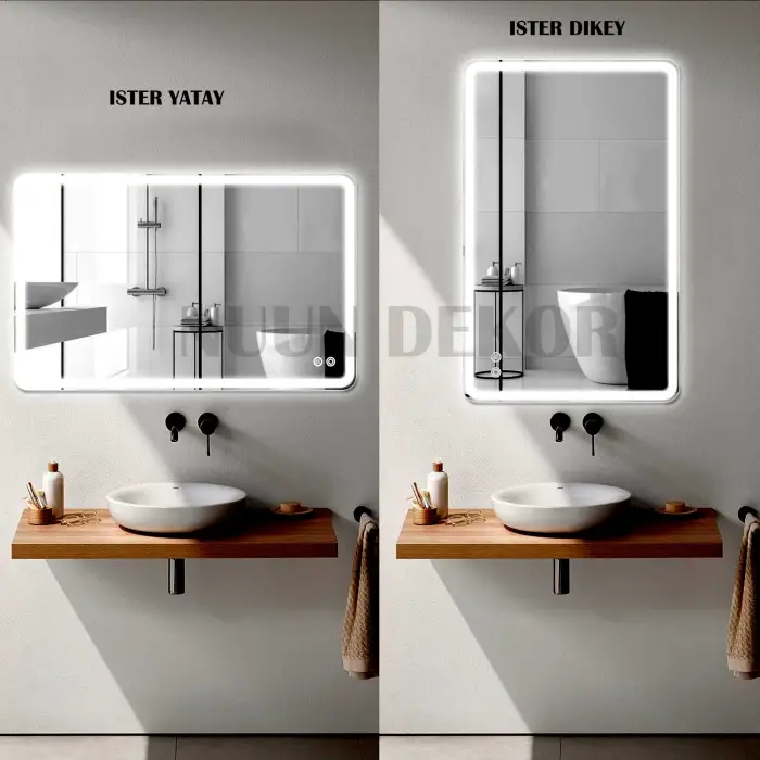 Buğu Önleyici Akıllı LED Dikdörtgen Ayna | Dimmer Kontrollü