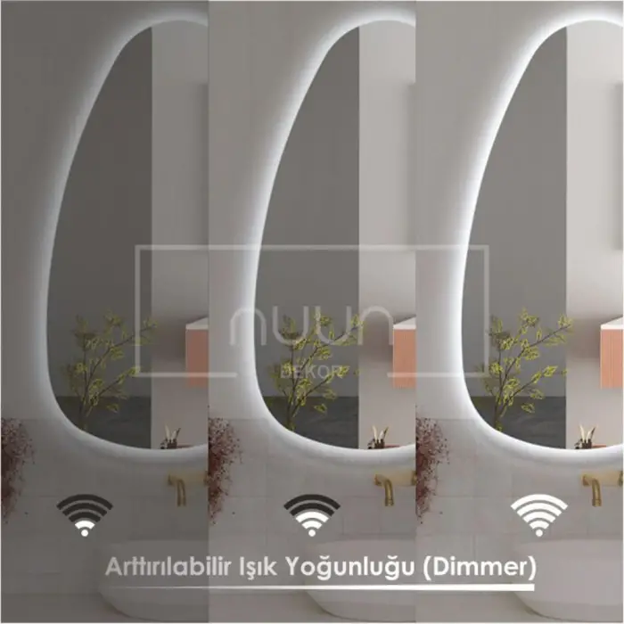 Dokunmatik led ışıklı asimetrik banyo aynası (DİMMER ÖZELLİKLİ)