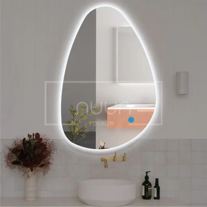 Dokunmatik led ışıklı asimetrik banyo aynası (DİMMER ÖZELLİKLİ)