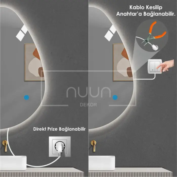 Dokunmatik led ışıklı asimetrik banyo aynası (DİMMER ÖZELLİKLİ)