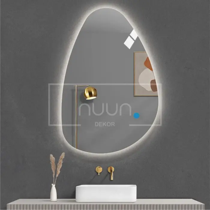 Dokunmatik led ışıklı asimetrik banyo aynası (DİMMER ÖZELLİKLİ)