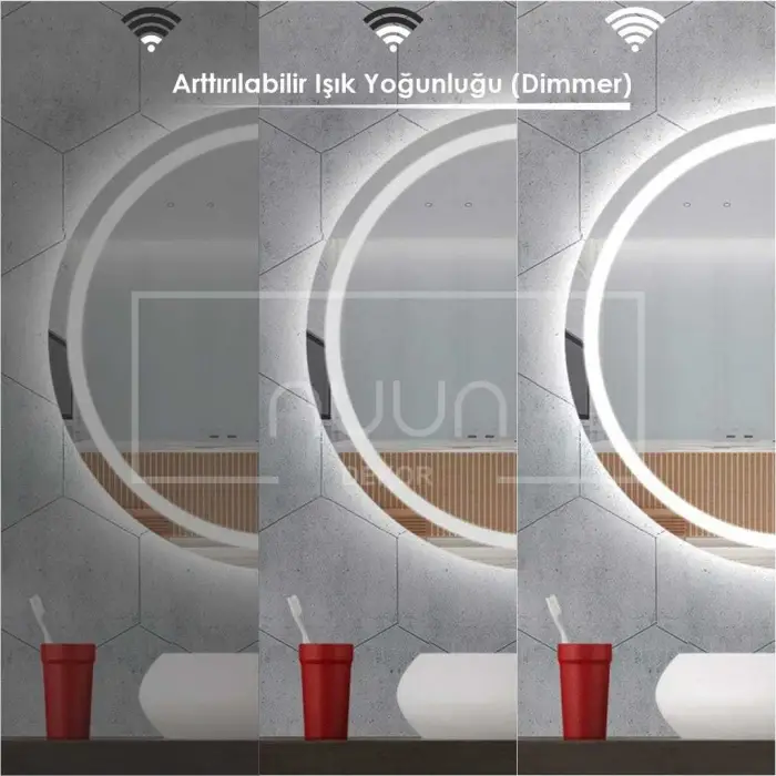 DOKUNMATİK LEDLİ YUVARLAK BANYO AYNASI (DİMMER ÖZELLİKLİ)