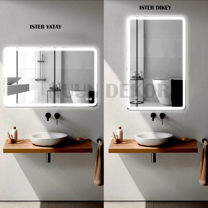 Buğu Önleyici Akıllı LED Dikdörtgen Ayna | Dimmer Kontrollü
