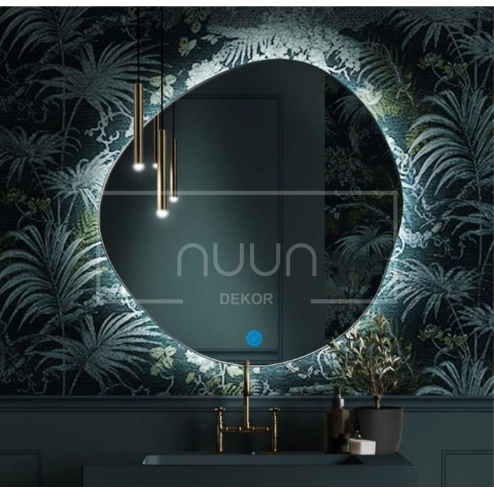Dokunmatik led ışıklı asimetrik banyo aynası