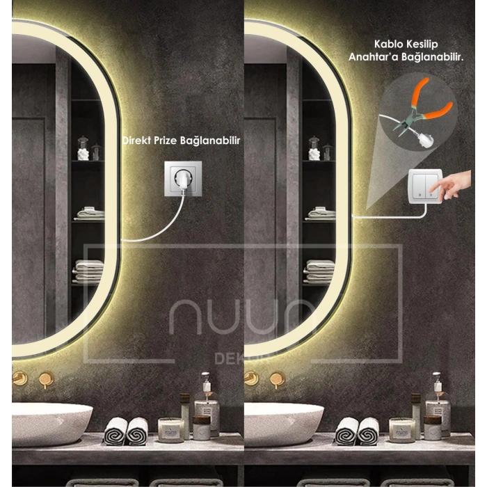 DOKUNMATİK LED IŞIKLI OVAL BANYO AYNASI (DİMMER ÖZELLİKLİ)