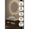 100cm Aurora Banyo Dolabı Seti (Yuvarlak Ledli Dokunmatik Ayna + MDF Lavabo Dolabı + Seramik Lavabo)