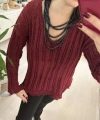 Bordo Dantel Görünümlü Triko Kadın Bluz