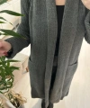 Gri Uzun Cep Detaylı Örgü Hırka