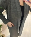 Gri Uzun Cep Detaylı Örgü Hırka