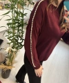 İnci Detaylı Bordo Triko Kazak