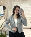 Gri Düğmeli Örgü Kadın Hırka