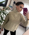 Krem Örgü Desenli Yarım Balıkçı Kadın Kazak