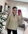 Krem Örgü Desenli Yarım Balıkçı Kadın Kazak