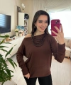 Kahverengi Omzu Açık Detaylı Kadın Sweatshirt