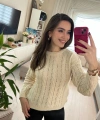 Krem Örgü Desenli Kadın Triko Kazak