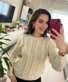 Krem Örgü Desenli Kadın Triko Kazak