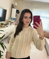 Krem Örgü Desenli Kadın Triko Kazak