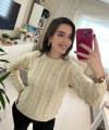 Krem Örgü Desenli Kadın Triko Kazak