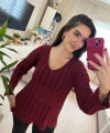 Bordo Dantel Görünümlü Triko Kadın Bluz
