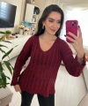 Bordo Dantel Görünümlü Triko Kadın Bluz