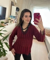 Bordo Dantel Görünümlü Triko Kadın Bluz