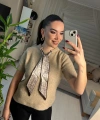 Bej Kısa Kollu Yün Karışımlı Bluz Şal Detaylı