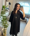 Siyah Oversize Uzun V Yaka Elbise