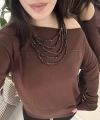 Kahverengi Omzu Açık Detaylı Kadın Sweatshirt