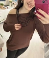 Kahverengi Omzu Açık Detaylı Kadın Sweatshirt