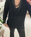 Siyah Dantel Görünümlü Triko Kadın Bluz