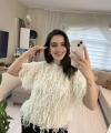 Beyaz Saçaklı Triko Bluz